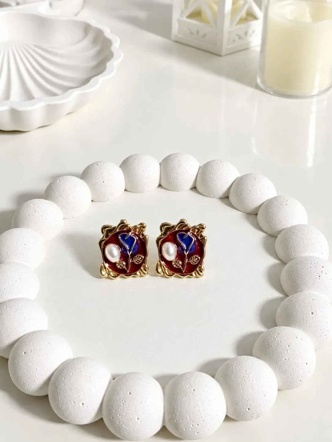 Ruby Pearl Stud Earrings