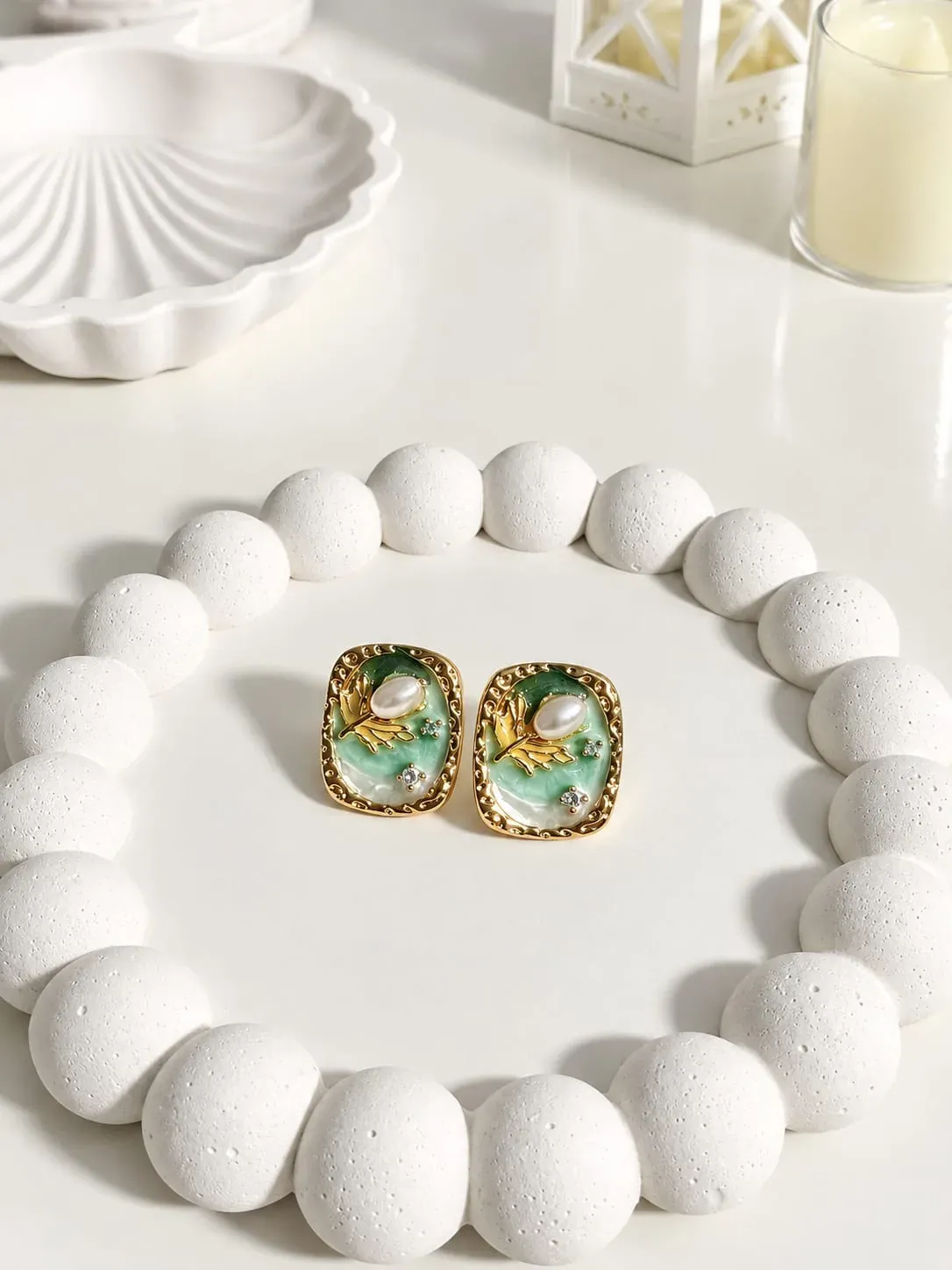Jade Pearl Stud Earrings