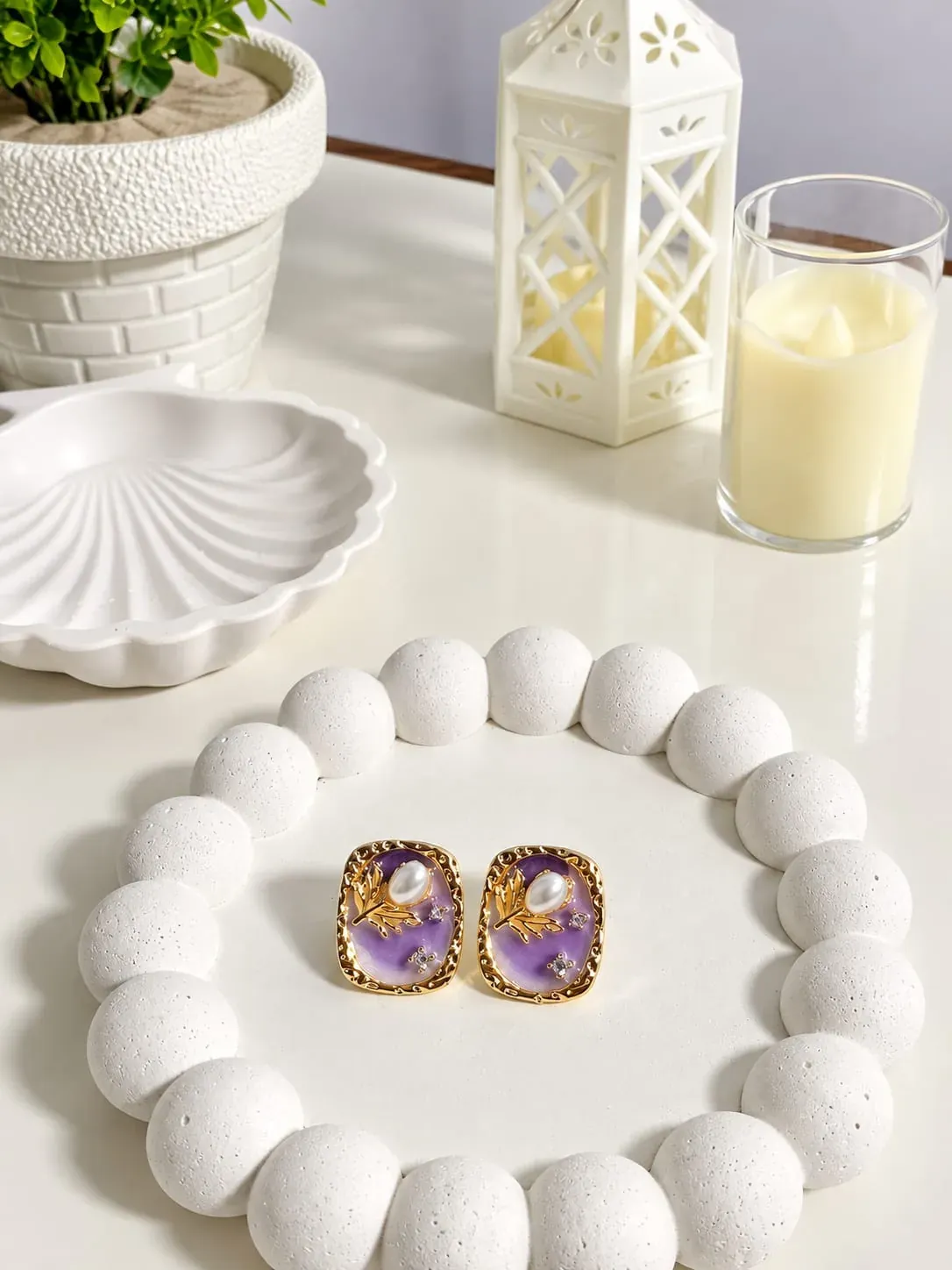 Amethyst Pearl Stud Earrings