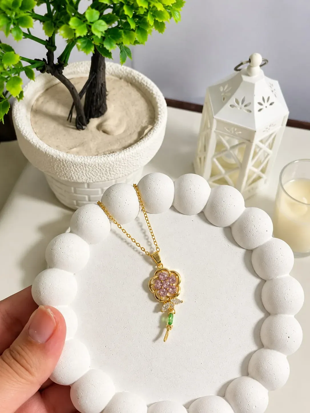 Pink Rose Pendant Necklace